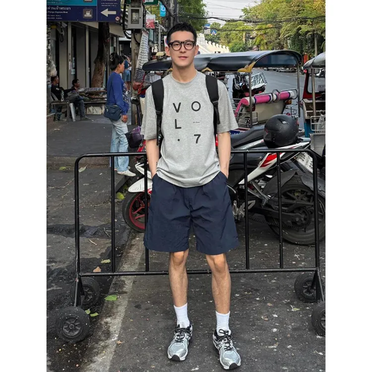 藏青色冰丝速干短裤男夏季薄款美式运动沙滩裤不过膝休闲三四分裤