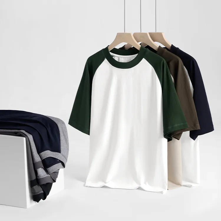 圆领宽松纯棉休闲冰感T恤夏季凉感日系拼接撞色半袖T恤情侣上衣