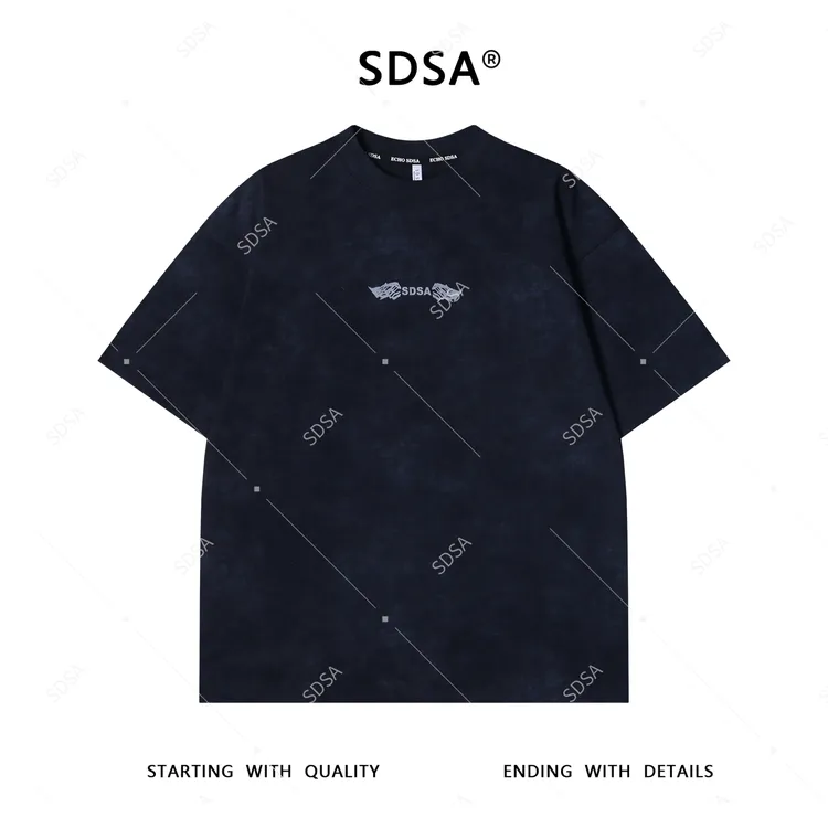 夏季高级感新款男士美式扎染印花字母短袖T恤抽象设计圆领上衣