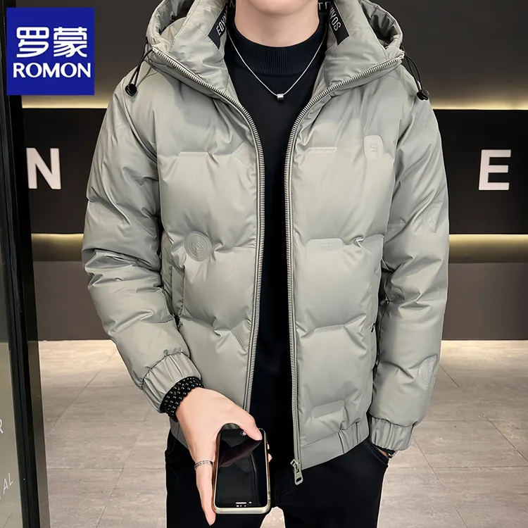 Romon/罗蒙秋冬季新款连帽羽绒服男士短款加厚夹克白鸭绒轻薄外套