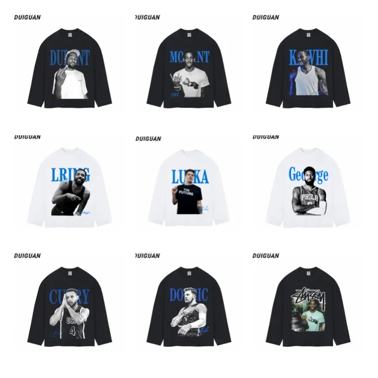 【清仓】球星重磅纯棉260g直喷复古印花篮球长袖T恤运动