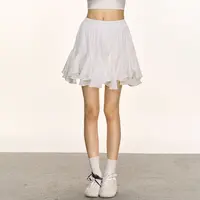 anna aneae白色蓬蓬百褶裙半身裙女早秋独特设计感高腰a字伞裙子