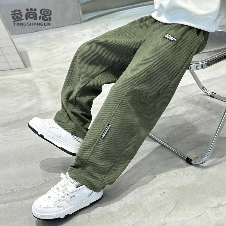 儿童裤子春秋款2025新款男童弯刀裤秋冬加绒大童男孩宽松休闲长裤