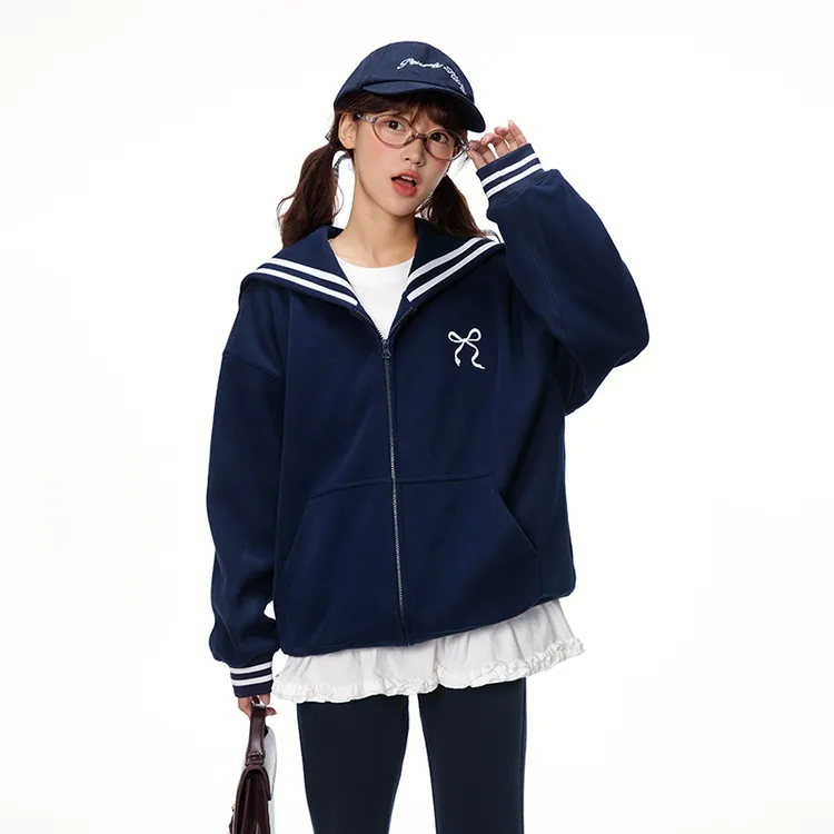 S1N初中生海军领卫衣外套女秋学院风撞色开衫外搭C25CW0232D