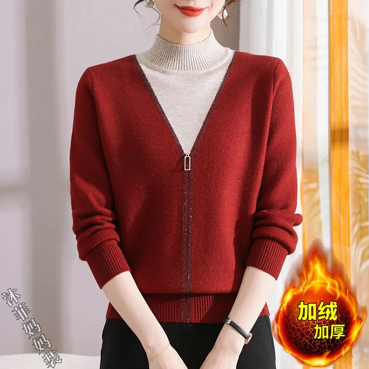 时尚妈妈装秋冬减龄加绒加厚内搭洋气中老年女装气质休闲百搭毛衣