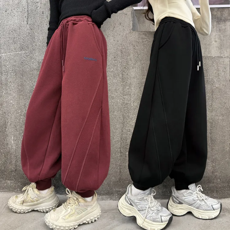 女大童裤子春秋外穿2025新款洋气束脚休闲弯刀裤女孩春季运动卫裤