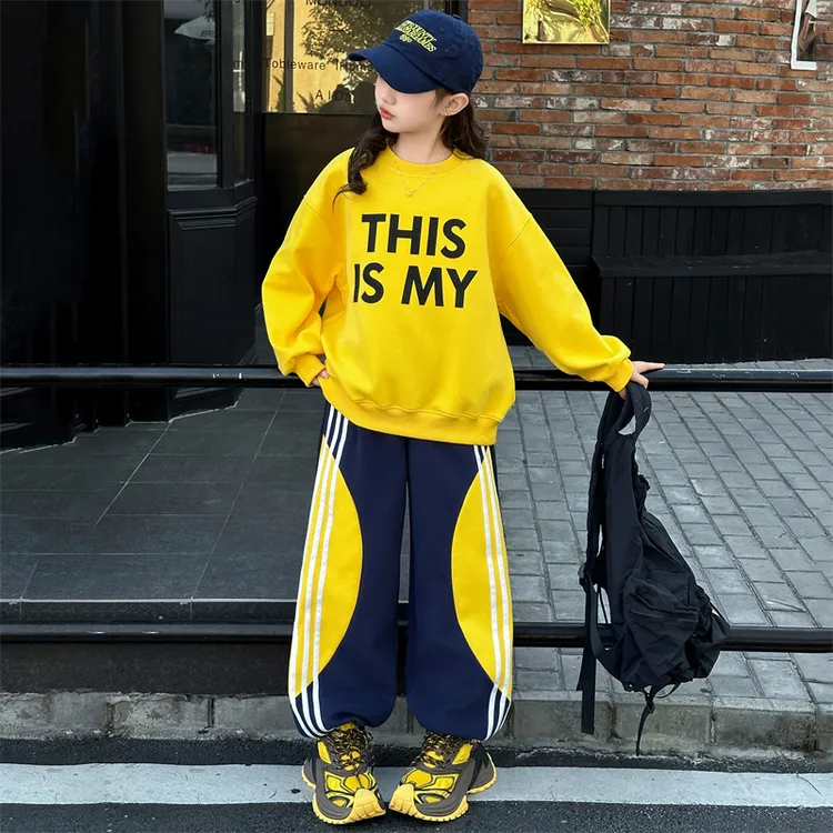 春秋新款中大童6-12岁休闲卫衣独特时髦宽松运动儿童长裤两件套