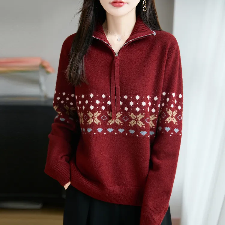 微胖mm秋冬大码女士翻领红色毛衣遮肚子上衣内搭可外穿针织打底衫