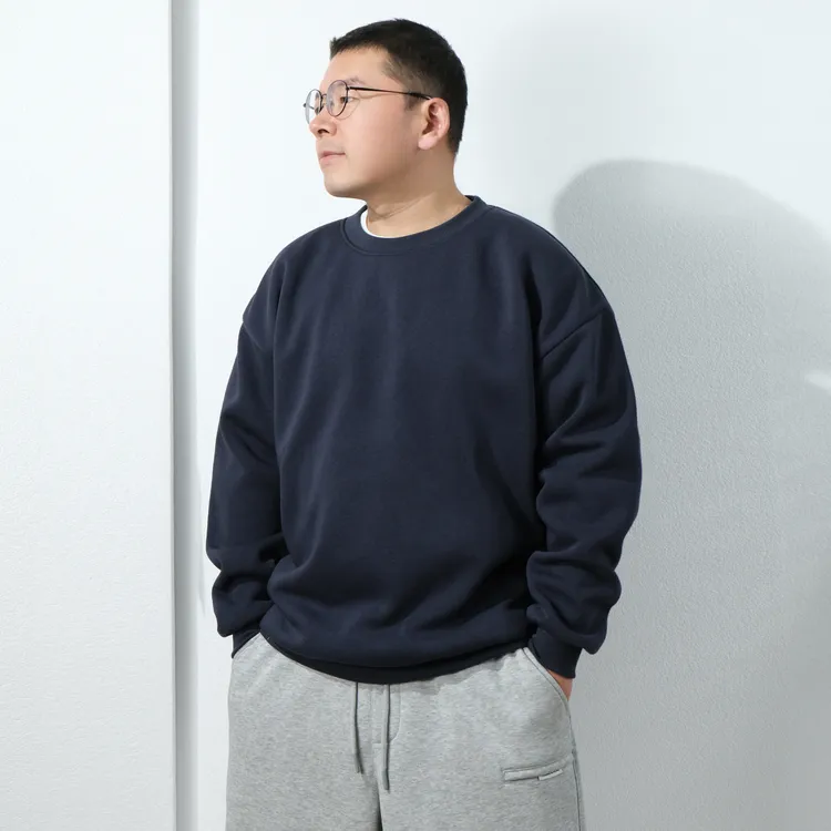 【加绒款】基础款圆领加绒卫衣男宽松大码休闲百搭长袖保暖上衣藏青