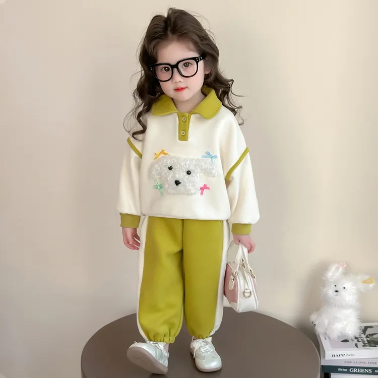 小女孩春装2025新款高品质休闲洋气时髦女童卡通小狗套装运动女宝