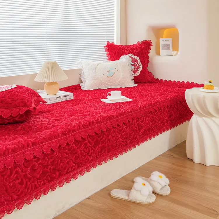 飘窗垫窗台垫阳台坐垫毛绒防滑榻榻米垫子定做结婚喜庆红色2024年