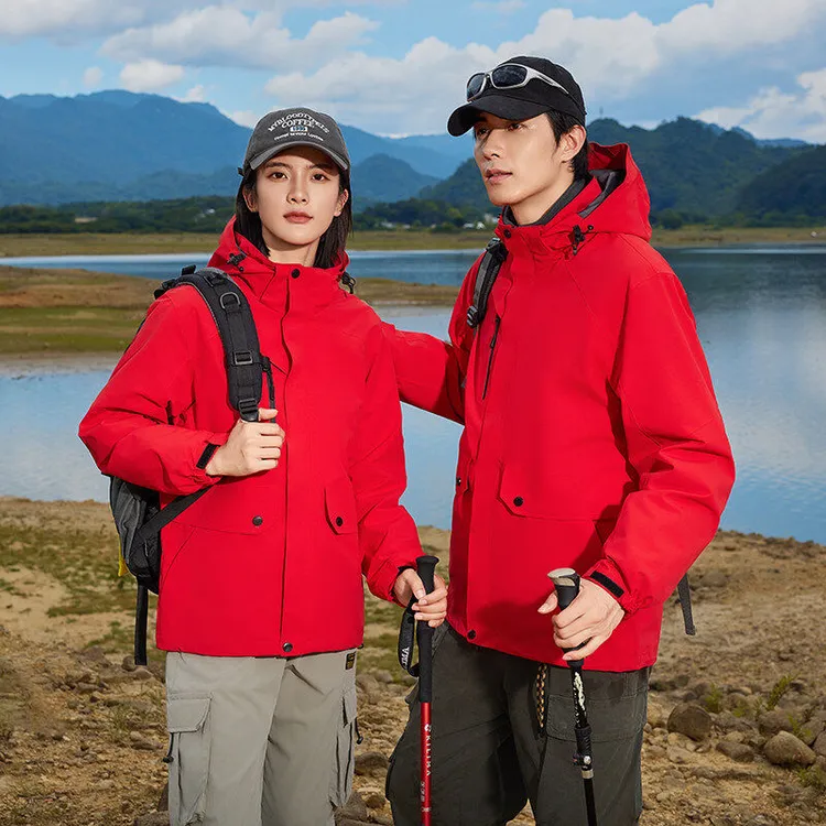 新款户外男女同款三合一脱卸两件套冲锋衣休闲百搭情侣连帽外套