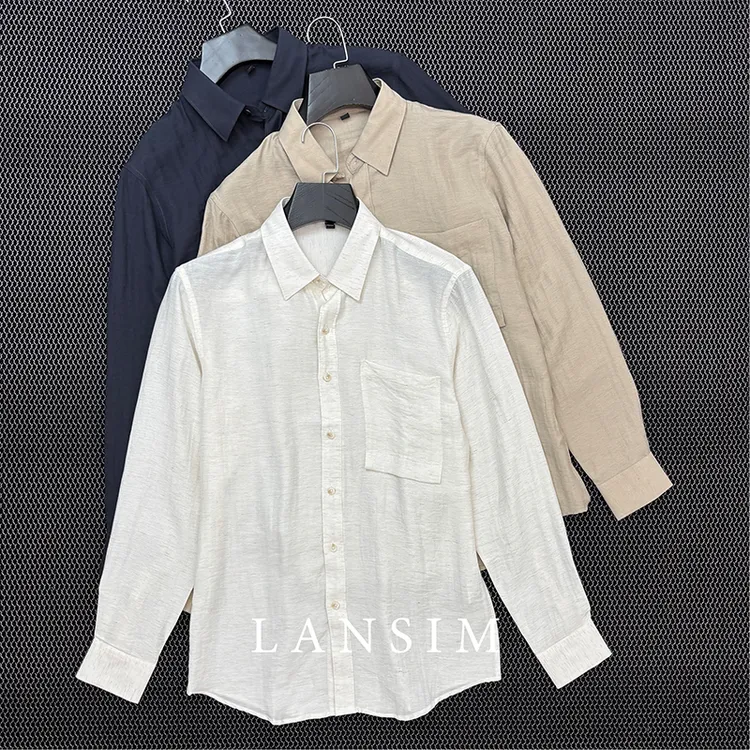 LANSIM·意式老钱风松弛感休闲衬衣男士春秋季长袖亚麻衬衫薄外套