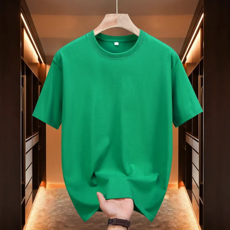 夏季潮流ins短袖绿色休闲纯色夏季红色纯色中考T恤宽松半袖上衣