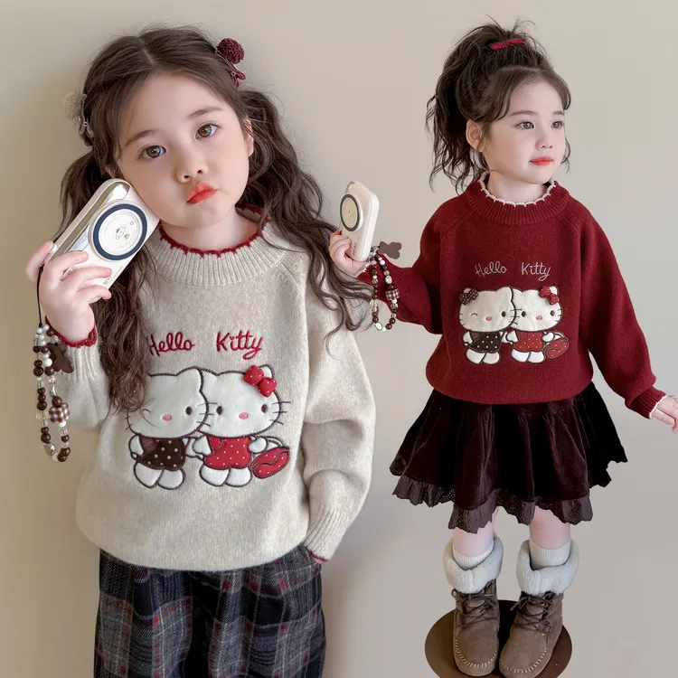 女童加绒毛衣洋气卡通一体绒儿童加厚针织衫小女孩毛线上衣秋冬装