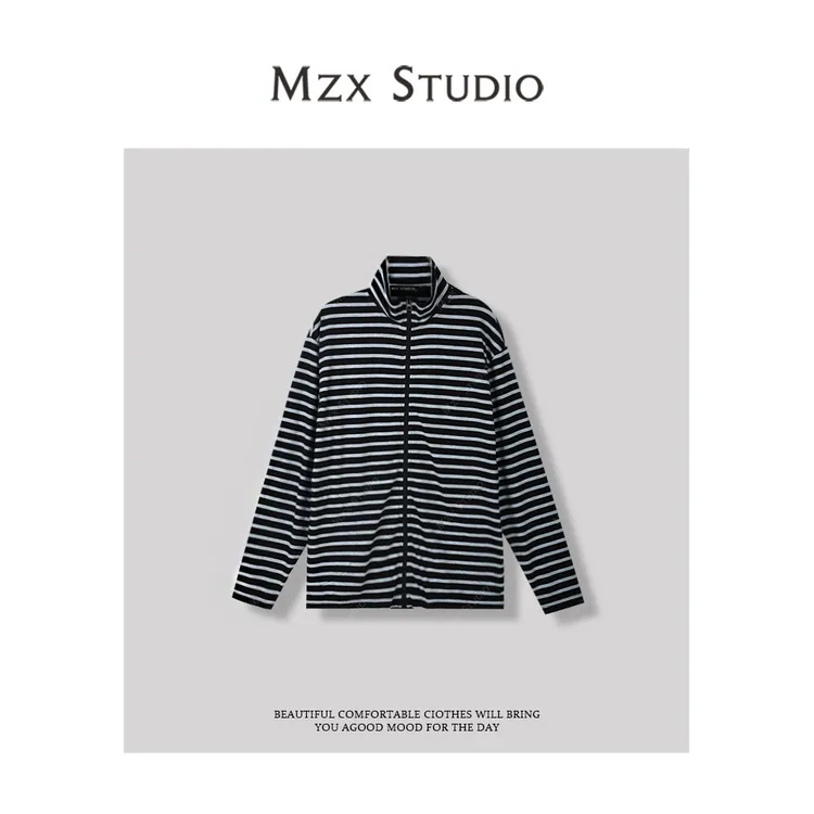 MZX 夏季简约条纹拉链立领薄款外套上衣WT8237-F