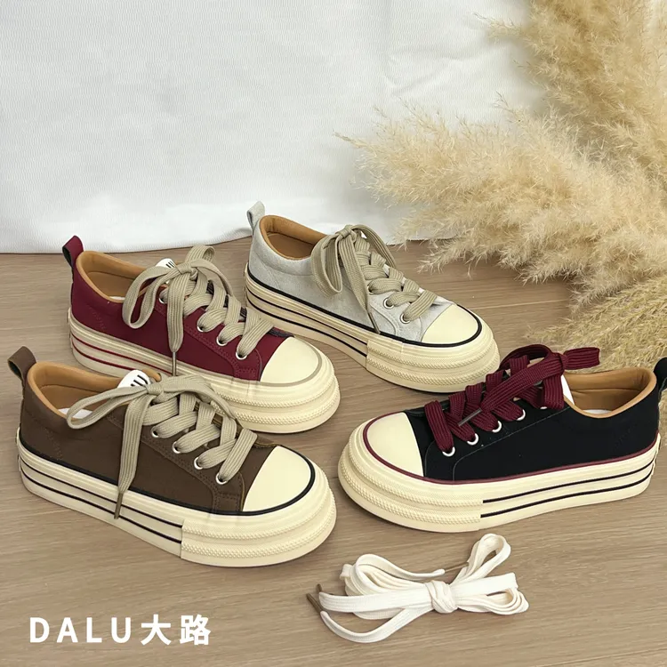 【DaLu】皮面厚底增高帆布鞋女秋季新款轻便透气小白鞋休闲时尚板鞋
