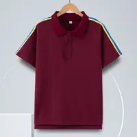 艾顿校枣红色中小学生校服夏翻领POLO衫插肩条纹短袖T恤班服园服