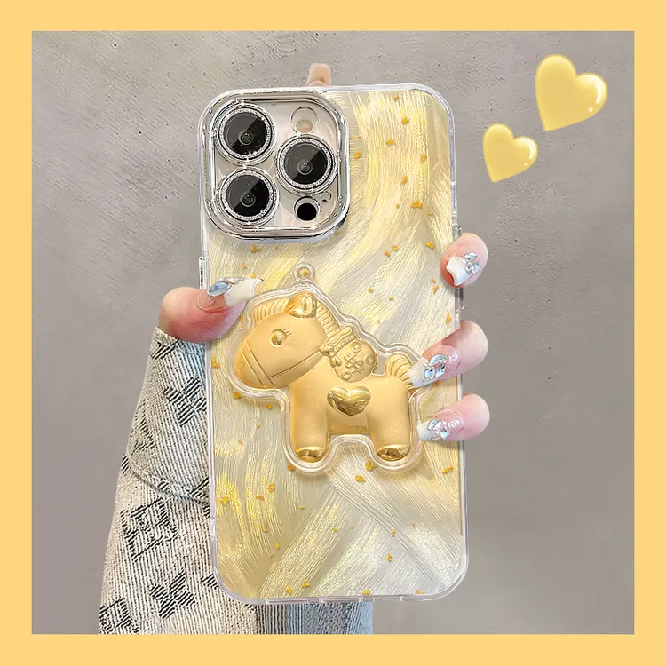 金箔马公仔适用苹果17华为vivo/oppo小米iPhone16精孔羽纱手机壳
