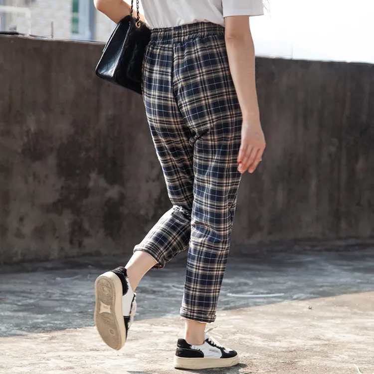 黑白格子裤子女裤宽松春秋直筒外穿休闲裤九分薄款矮个子女裤新款