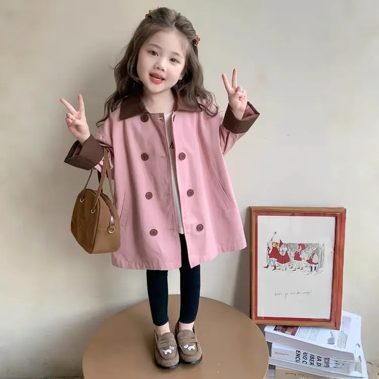女童风衣外套2025春秋新款儿童洋气韩版中小童女宝宝中长款上衣潮