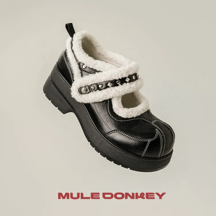 Donkey【朋克黑】玛丽珍厚底小众加绒厚底冬季轻亚原创