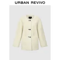 UR2025冬季新款女装气质毛绒感牛角扣圆领外套UWM150121