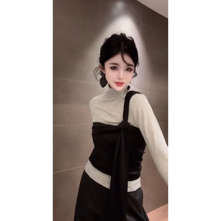 网红潮流时尚半高领修身型百搭个性显瘦上衣