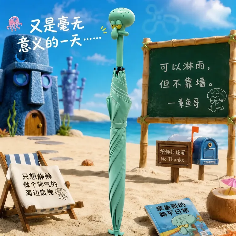 章鱼哥直骨伞海绵宝宝比奇堡的居民们户外便携式路人鱼冲浪折伞