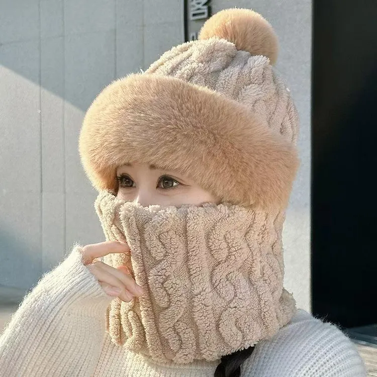 冬季帽子护耳户外骑车出游保暖围脖口罩一体加绒加厚韩系针织帽sq