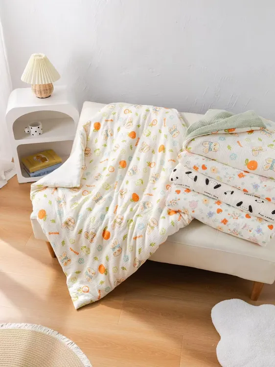 新生儿双层纱绉布柔软透气薄款棉花被加厚幼儿园午休被子可拆洗