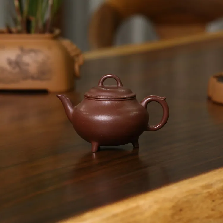 华松宜兴紫砂壶全手工制原矿底槽青三足流云茶壶容量150 新品推荐