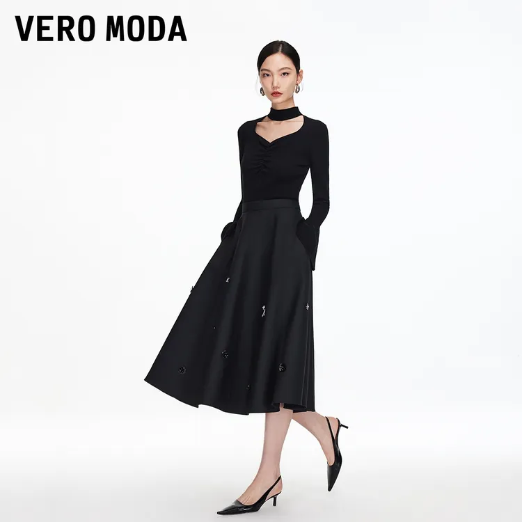 Vero Moda半身裙2025秋季新款立体珠饰A字伞裙气质百搭325316026