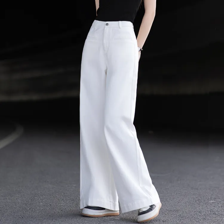 白色高腰牛仔裤女2026炸街潮款裤子女秋冬宽松显瘦直筒阔腿裤长裤