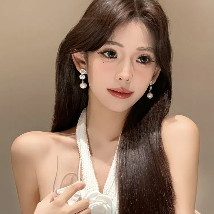 FULL GIRLISH耳环00519长款仙气珠珠耳钉耳饰