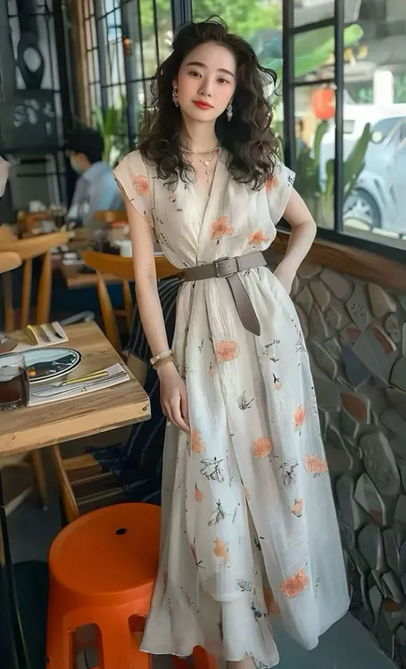 法式短袖印花连衣裙女夏季2025新款轻奢高级感衬衫长裙子