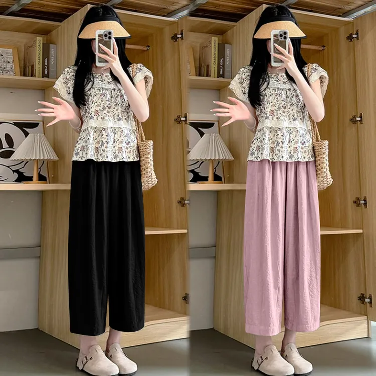 2025新款高腰奶奶裤女夏季薄款小个子九分阔腿裤哈伦裤奶芙萝卜裤