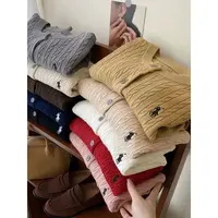 【现货】小马刺绣显瘦百搭宽松长袖针织开衫女洋气复古软糯麻花毛衣