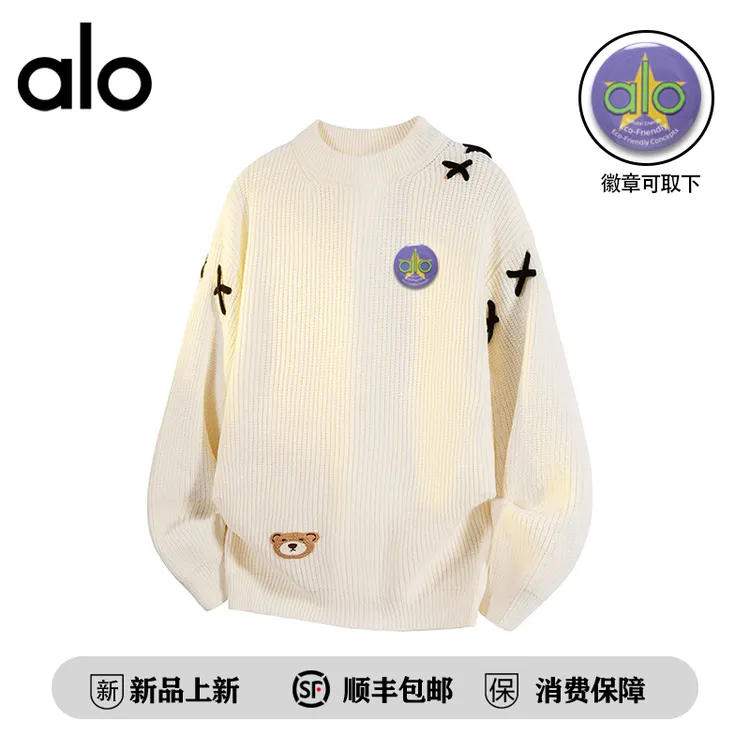 alo潮牌  星星徽章别针毛衣秋冬新圆领时尚百搭套头长袖针织衫男
