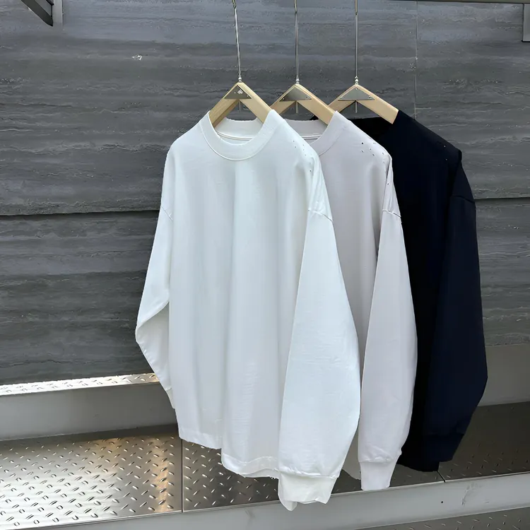 2025秋季新款美式潮牌圆领卫衣纯棉长袖破洞痞帅慵懒风 百搭神器