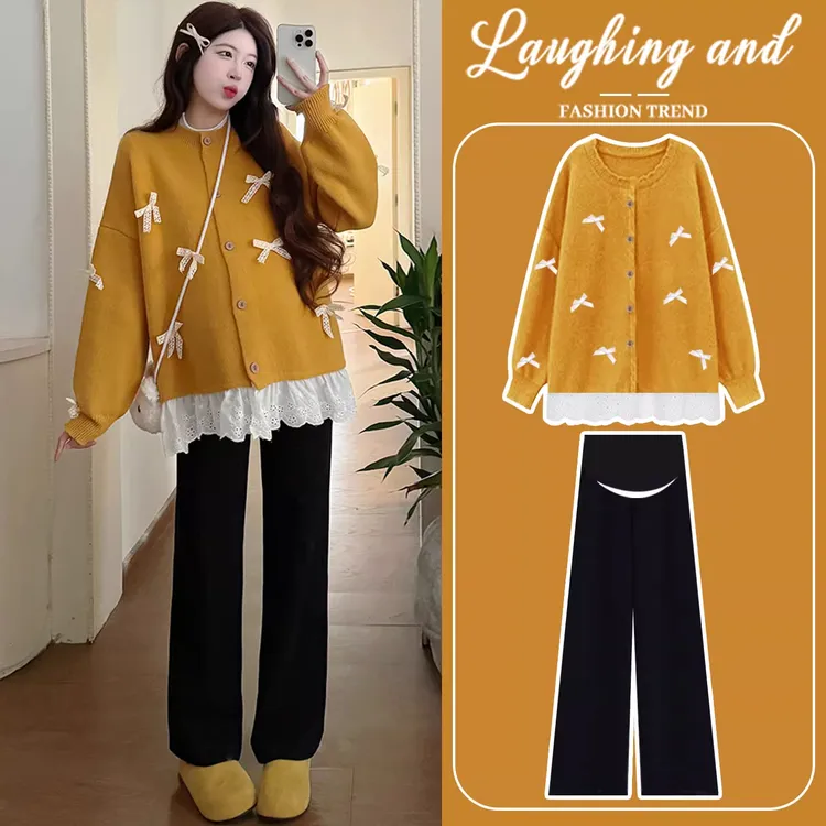 孕妇秋套装时尚洋气时髦休闲宽松加厚毛衣外套秋冬款慵懒风两件套