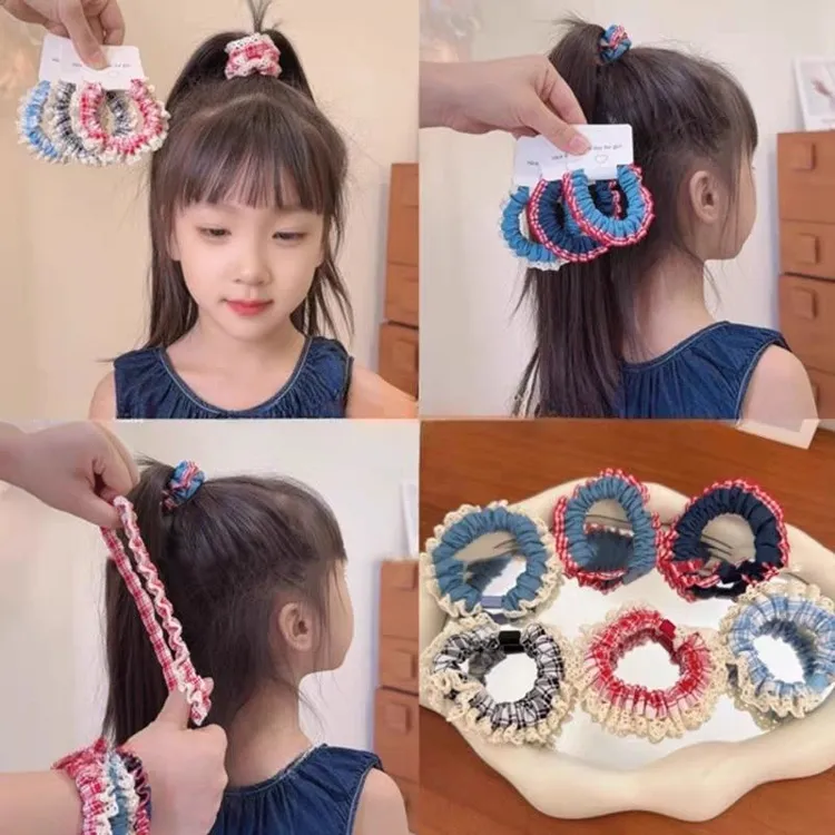 新款甜美蕾花边牛仔发圈时尚百搭少女发绳高颜值百搭马尾发饰礼物