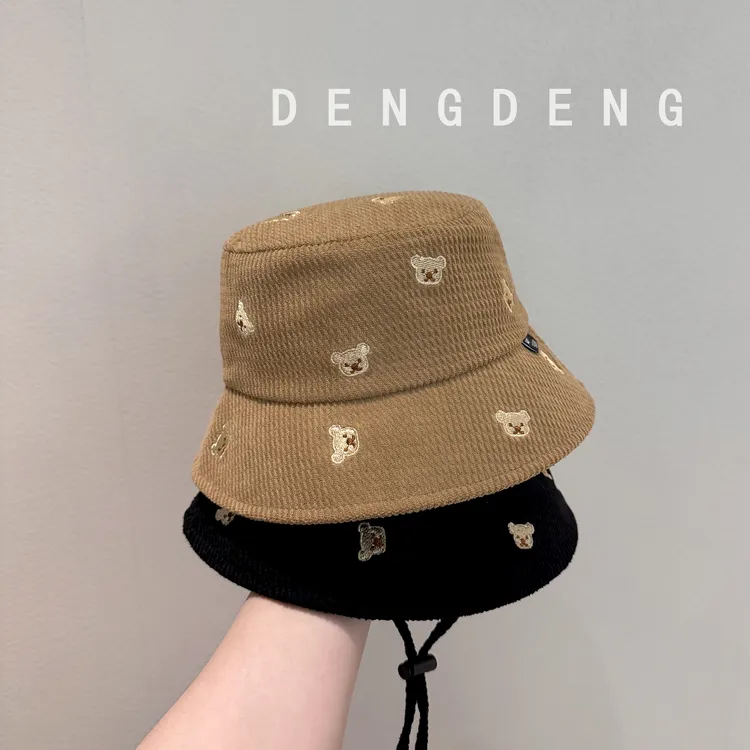 儿童帽子秋冬季保暖可爱小熊渔夫帽男女宝宝出游大檐防风水桶盆帽