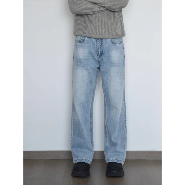 HFB【小个子特制裤长】美式通勤水洗蓝猫絮直筒显高修身牛仔裤YZK35