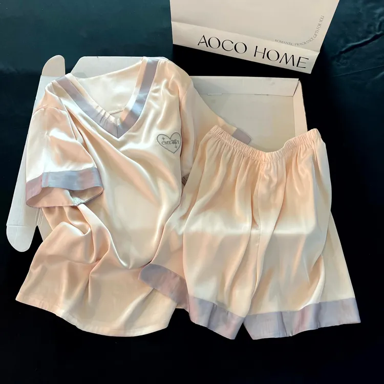 冰丝睡衣女夏季短袖凉感薄款可外穿高级感夏天大码爱心家居服套装