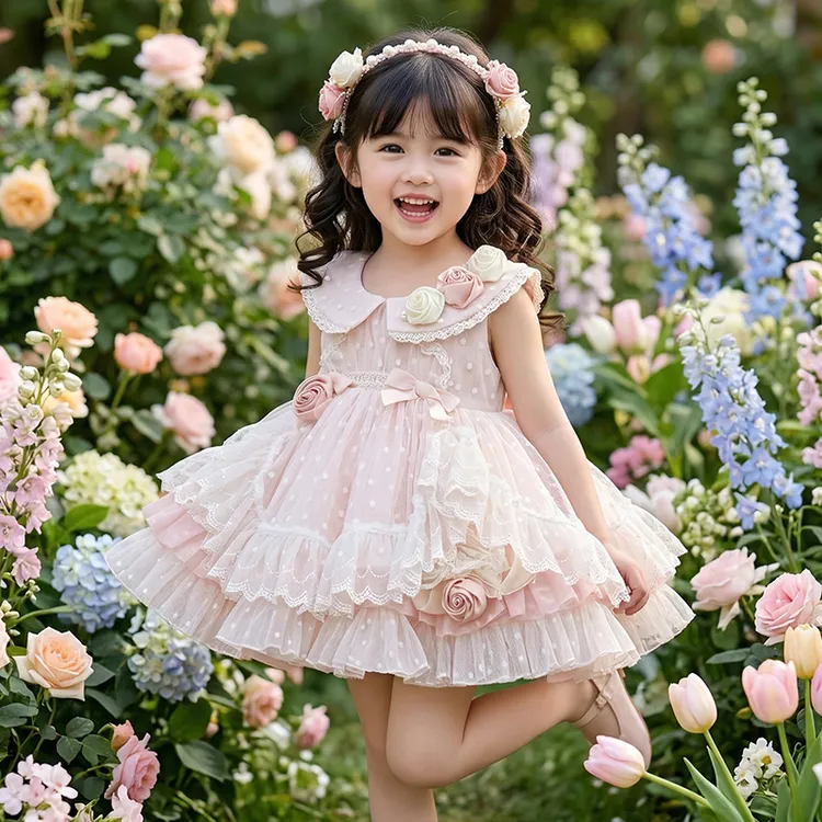 M女童洛丽塔公主裙夏洋气花嫁礼服裙蛋糕裙吊带裙花童生日礼服裙