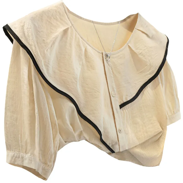 丝柏舍2025夏装新款女装时尚不规则宽松荷叶边衬衫S52B1347C