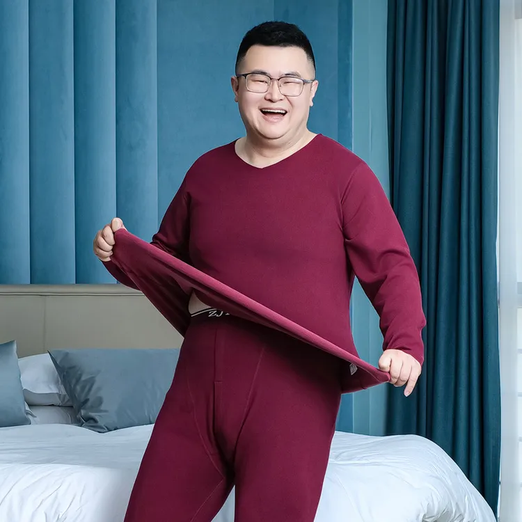 秋冬季德绒保暖内衣套装男士加大码含绵羊毛双面磨毛打底秋衣秋裤