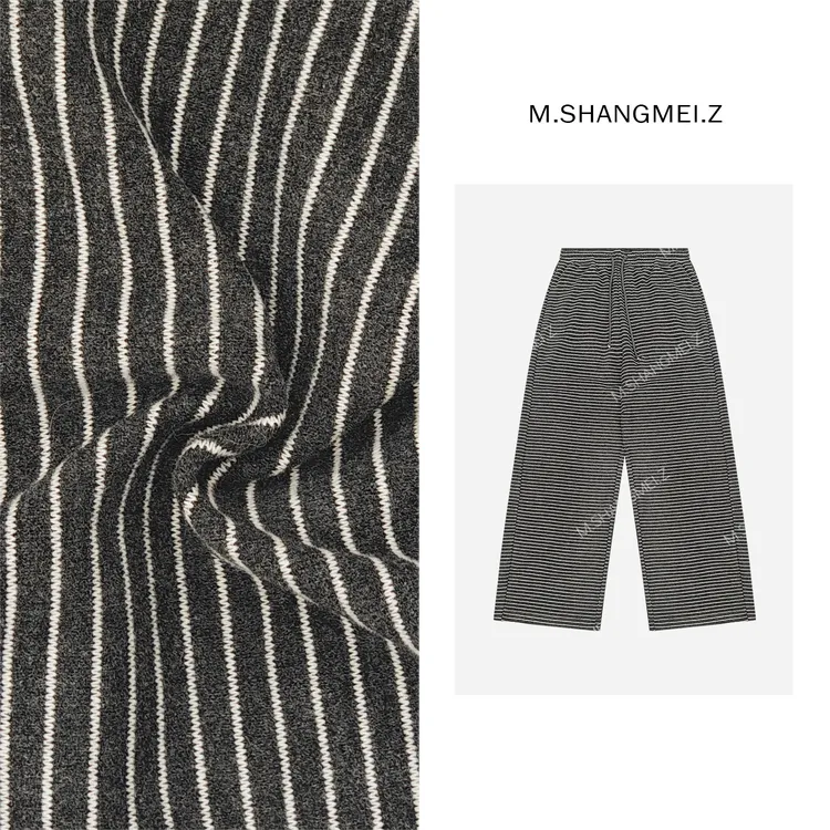 M.SHANGMEI.Z/沐熙【条纹控】美大哥宽松撞色条纹系绳休闲裤X099701