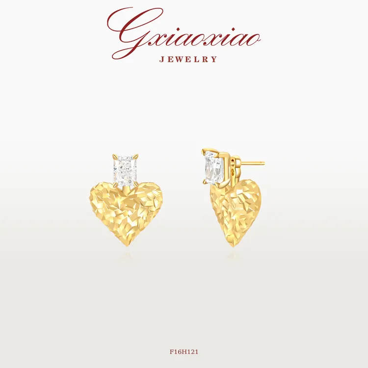 铜合金合成锆石耳饰 【限定】轻奢高级冰花爱心耳环F16H121 F16H120